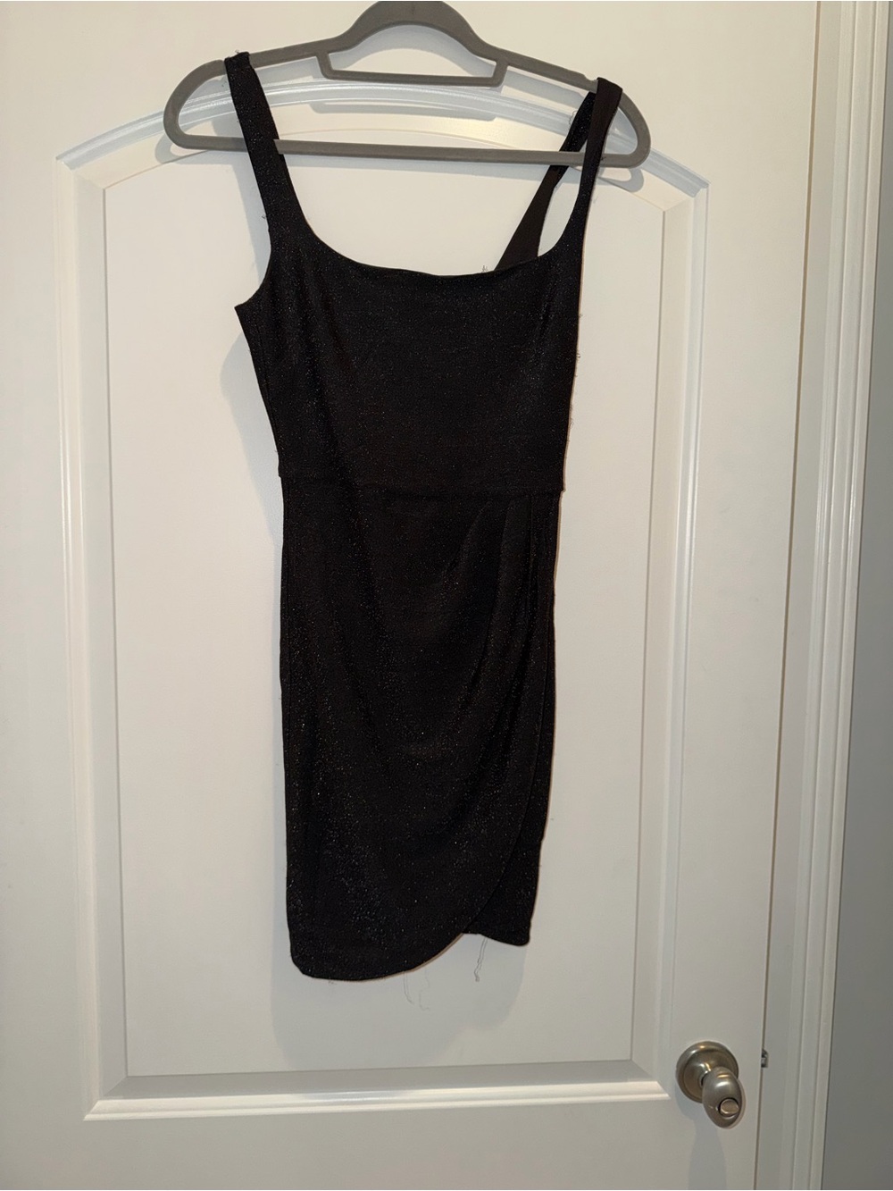 Mi Ami Francesca‘s Black Sparkly Mini Wrap Dress